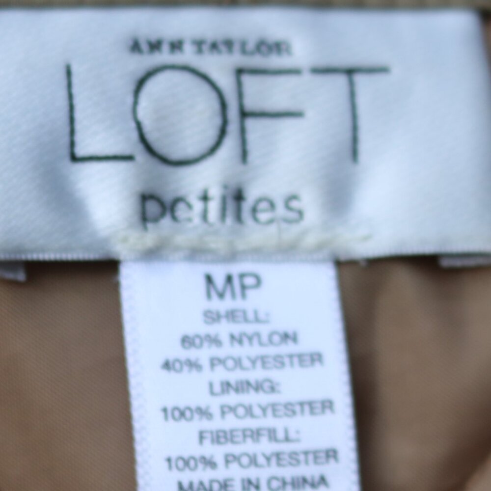 LOFT Petite Tan Iridescent Quilted Belted Insulated Trench Coat Jacket Sz MP - Picture 7 of 7